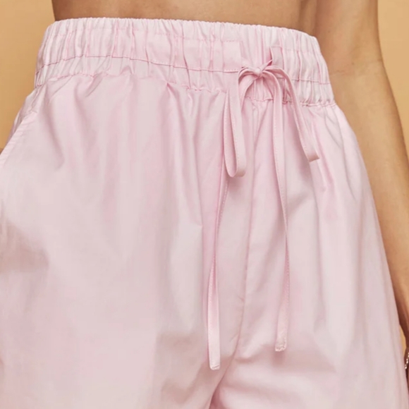 Carbon38 Lounge Shorts in Pink Small 100% Cotton High Waist Paperbag Pull-on - Picture 2 of 8